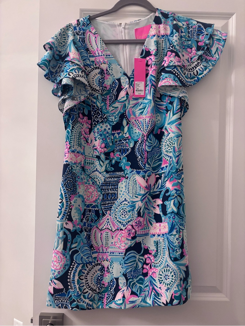 Lilly Pulitzer Blue & Pink Floral Ruffle-Sleeve Dress